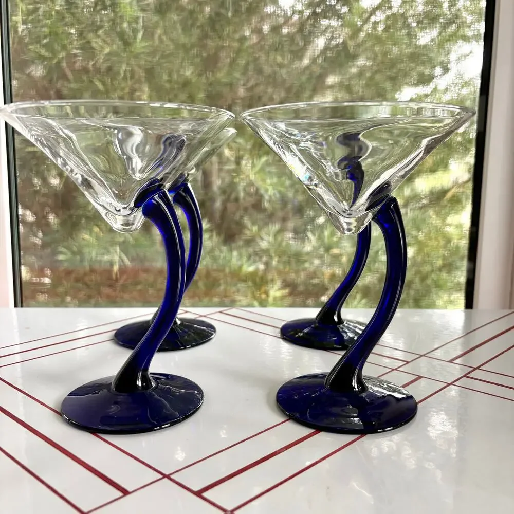 Vintage Libbey Bravura Martini Glasses Set of 4 Cobalt Blue Stem